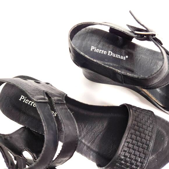 Pierre Dumas Hester-12 Wedge Sandals Size 8 Double-Buckle Vegan Faux Leather - Picture 6 of 16